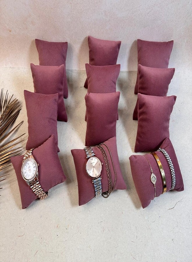 La Trove Velvet Jewelry Organizer Watch Bracelet Pillow Cushion Set | Soft Velvet Storage Holder | Pack of 12 Dark Pink - Image 1